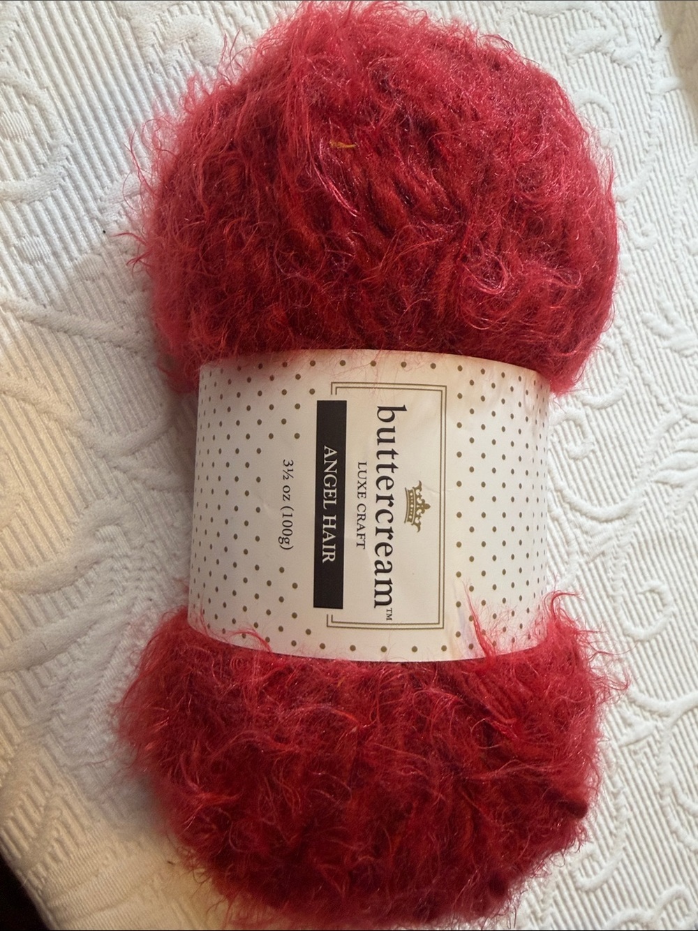 Buttercream Red Angel Hair Fuzzy Yarn for Home Accents. Sewing